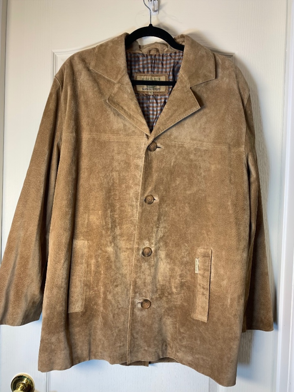 Nickelson Men’s Genuine Suede Jacket Tan Caramel Retro Leather Coat Size M